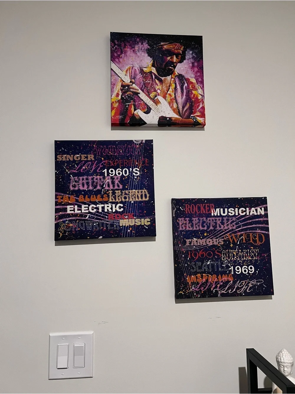 Set of 3 Jimi Hendrix Music-Themed Canvas Wall Art - Purple & Pink Accent